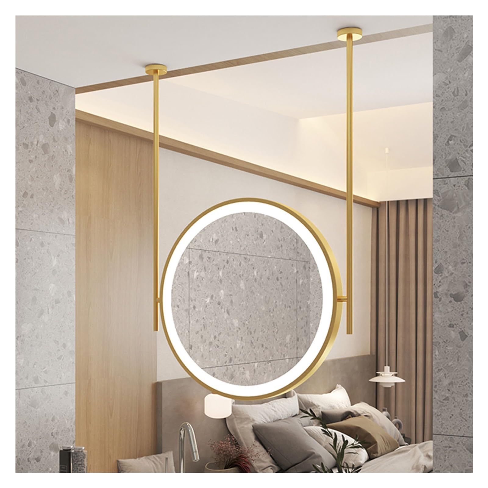 FGXHHS Ceiling Mirror Floating Bathroom Round Vanity With LED Light For Home Or Hotel, Decorative Minimalist Glass Mirror(Gold,50x50cm)