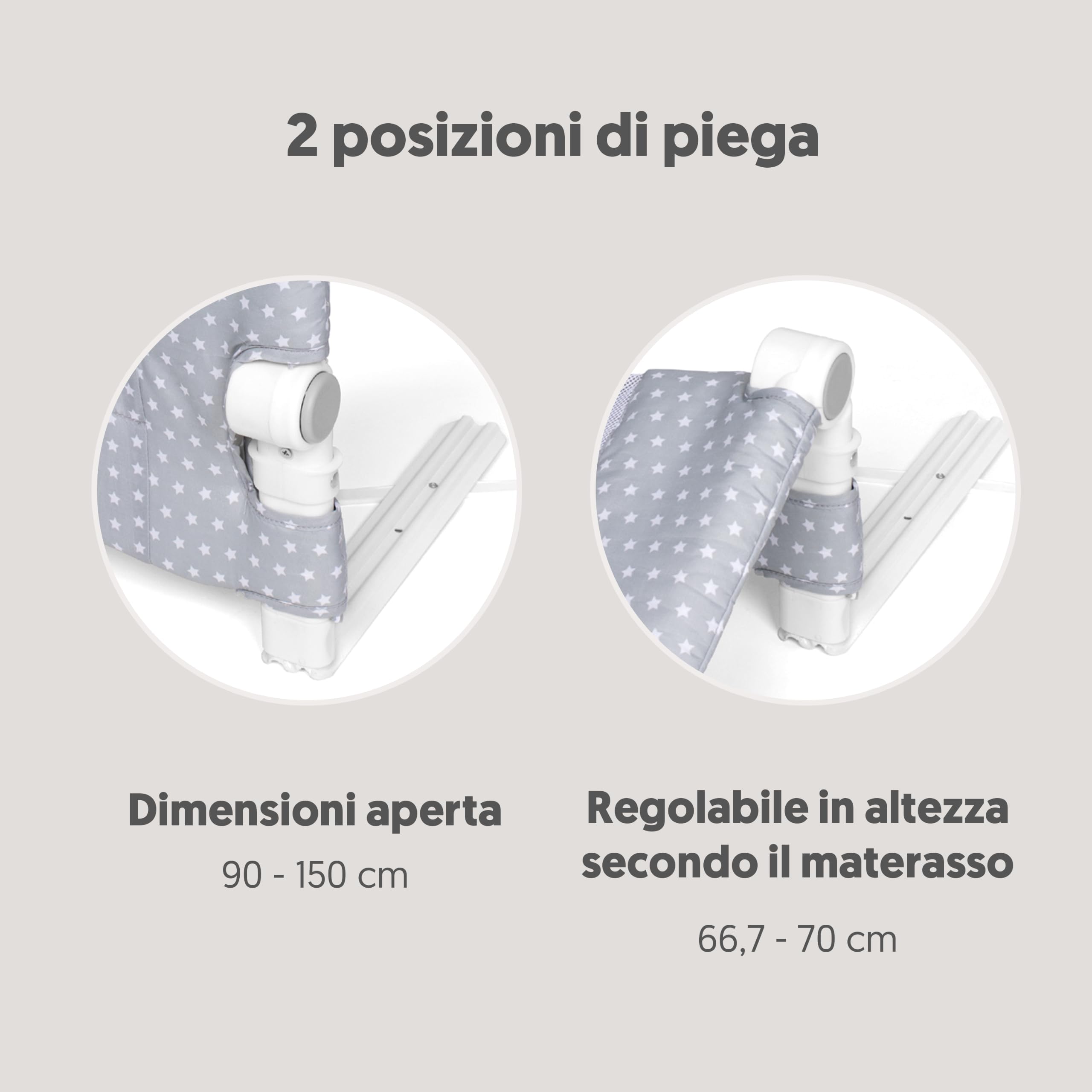 Interbaby Sponda Letto Bambini Anticaduta Alta Pieghevole 150cm Gr. Stella | Barriera con rete traspirante, si fissa sotto il materasso. Sfoderabile e lavabile. Matrimoniale e singolo, 18 mesi-5 anni
