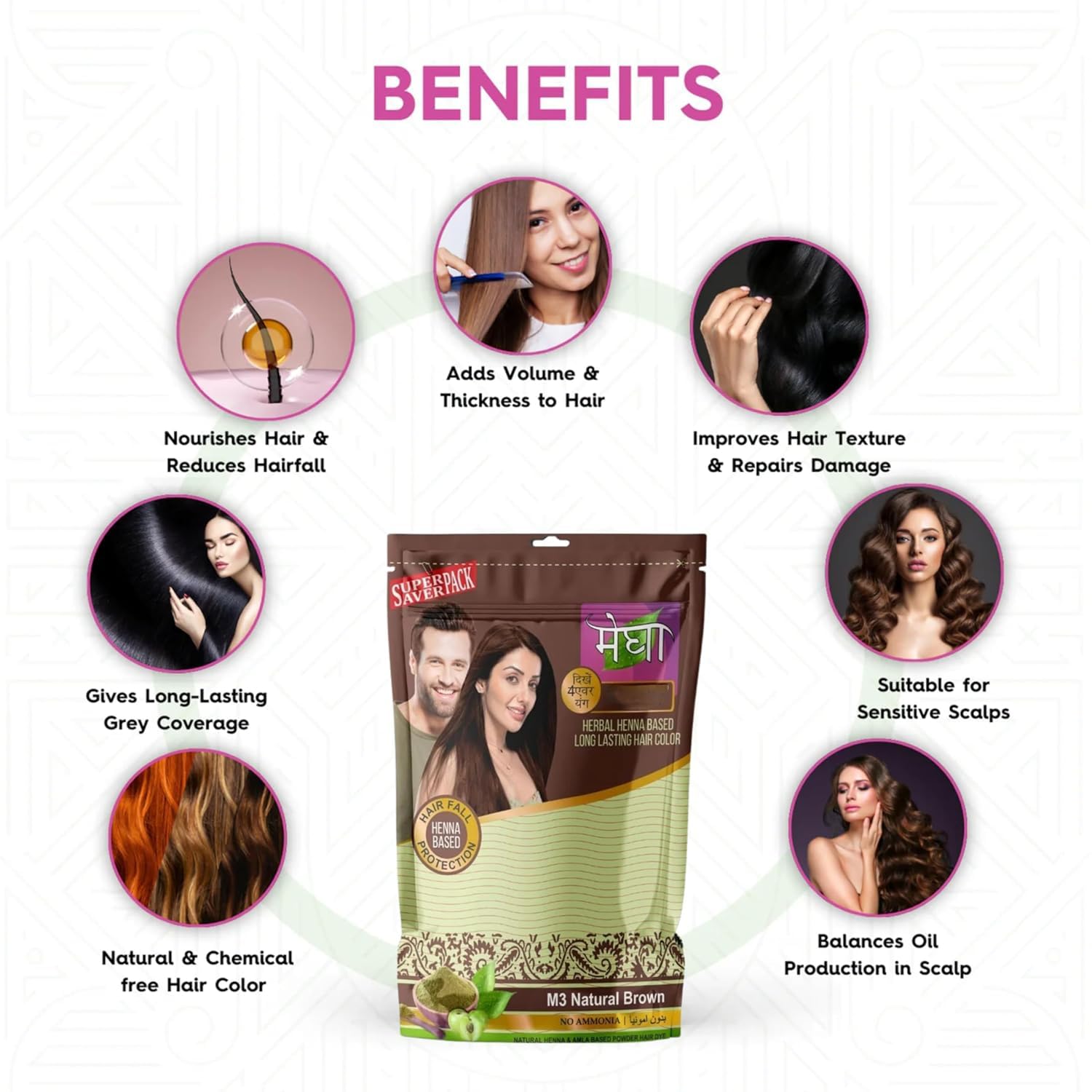 Clarity Natural Megha Mehandi for Women & Men, Henna Based Mehndi, Organic Hair Dye Without Chemicals and Ammonia, Brown colour. (45 gm * Pack of 3)
