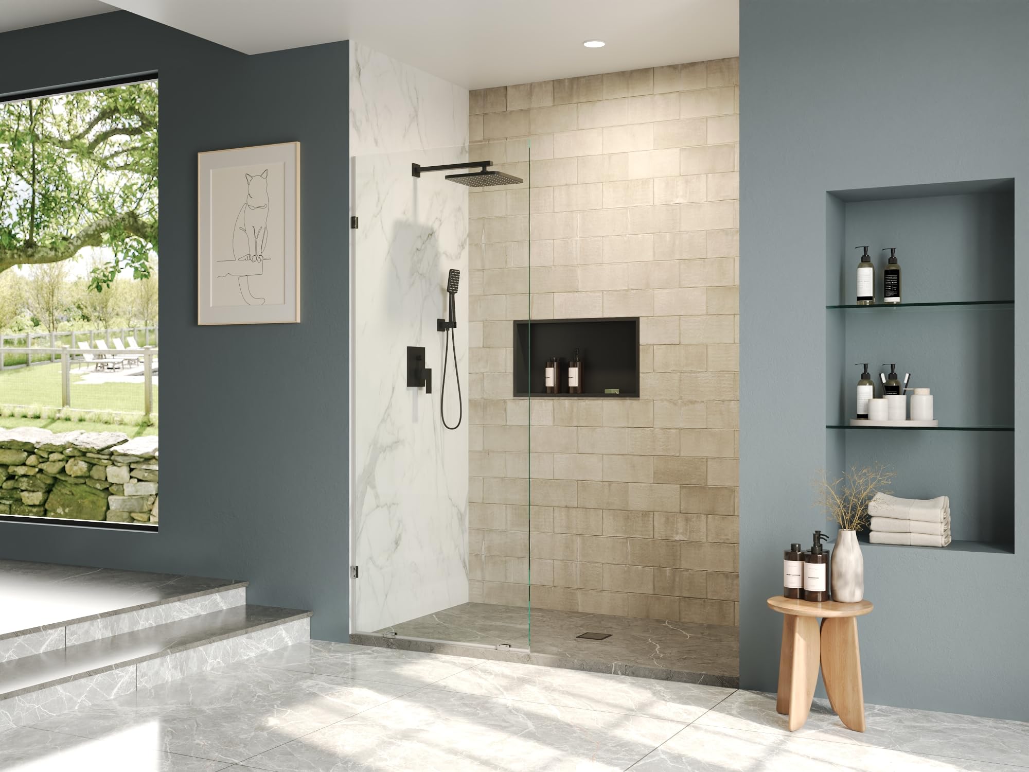 DeerValley 32"×78" Fixed Glass Shower Panel, 10mm Thick Shower Glass Panel Half Wall, Frameless Tempered Glass Door, Bathroom Shower Screen with Hardware (Silver)