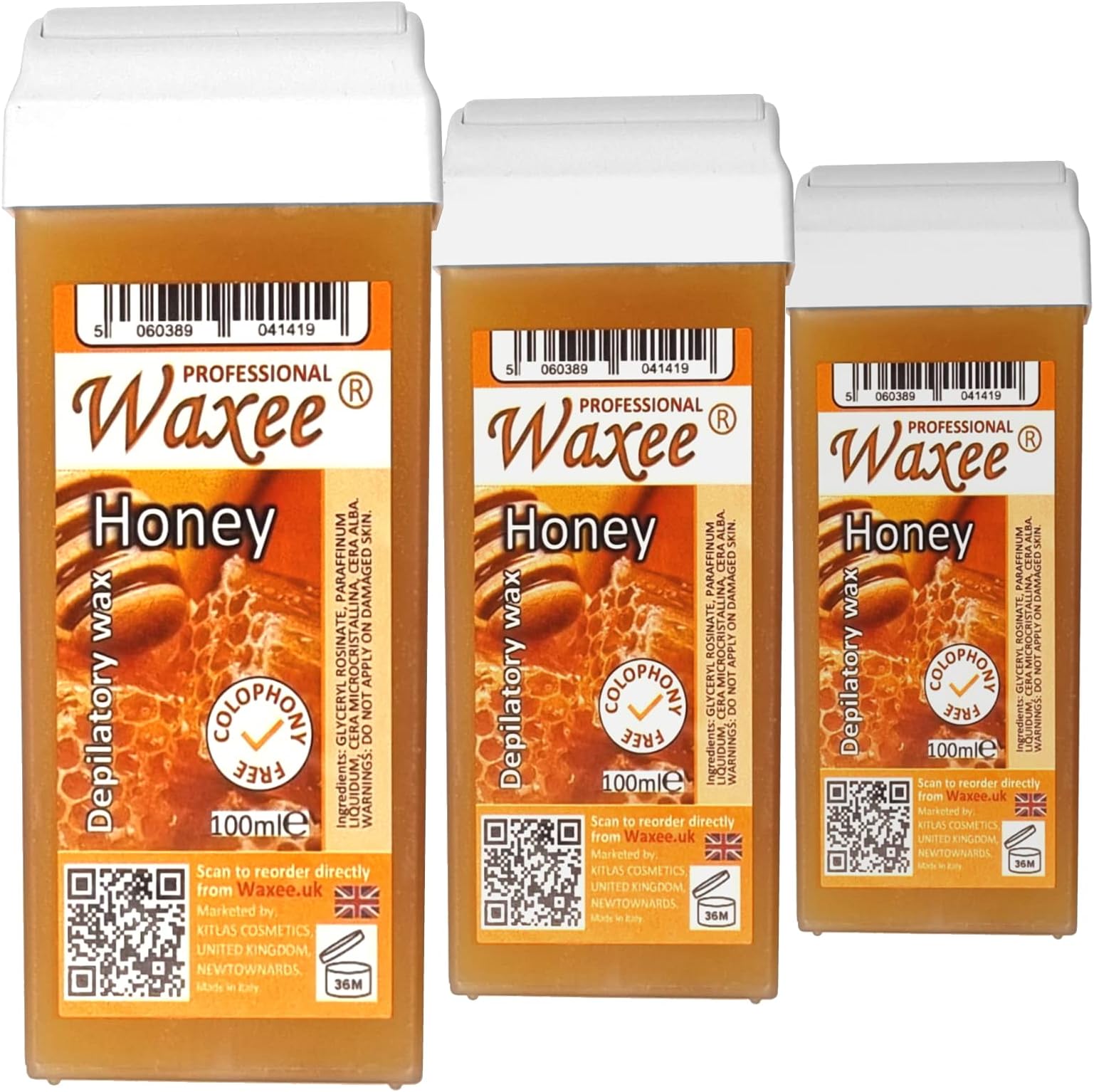 Roll on wax cartridge 100ml roller Natural HONEY- WAXEE (3 x 100ml roll-on wax cartridge)