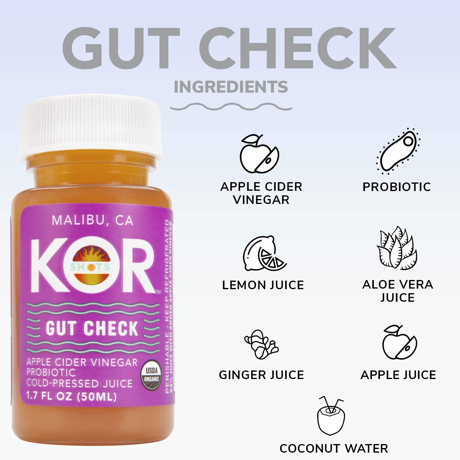 KOR SHOTS Organic Gut Check Shot, 1.7 FZ
