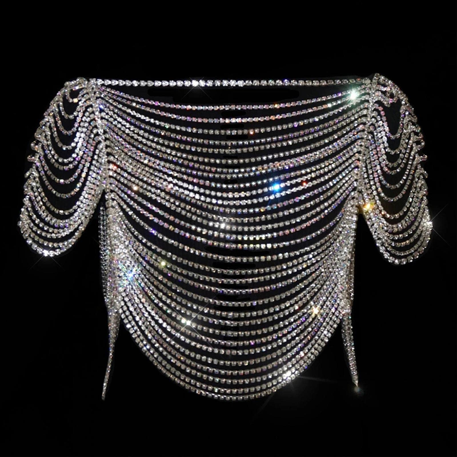 Glitzerndes Top, Hals, Rücken Und Ketten Schmuckstück für Den Nachtclub, Mehrlagig, Modisch, Ideal für, Partys Und Make Up, Silber