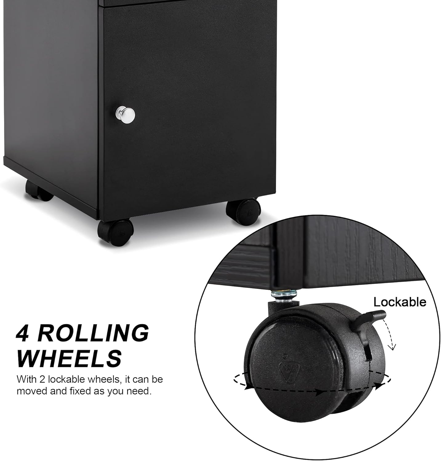 Black Ergonomic Manicure Table with Drawers and Wheels