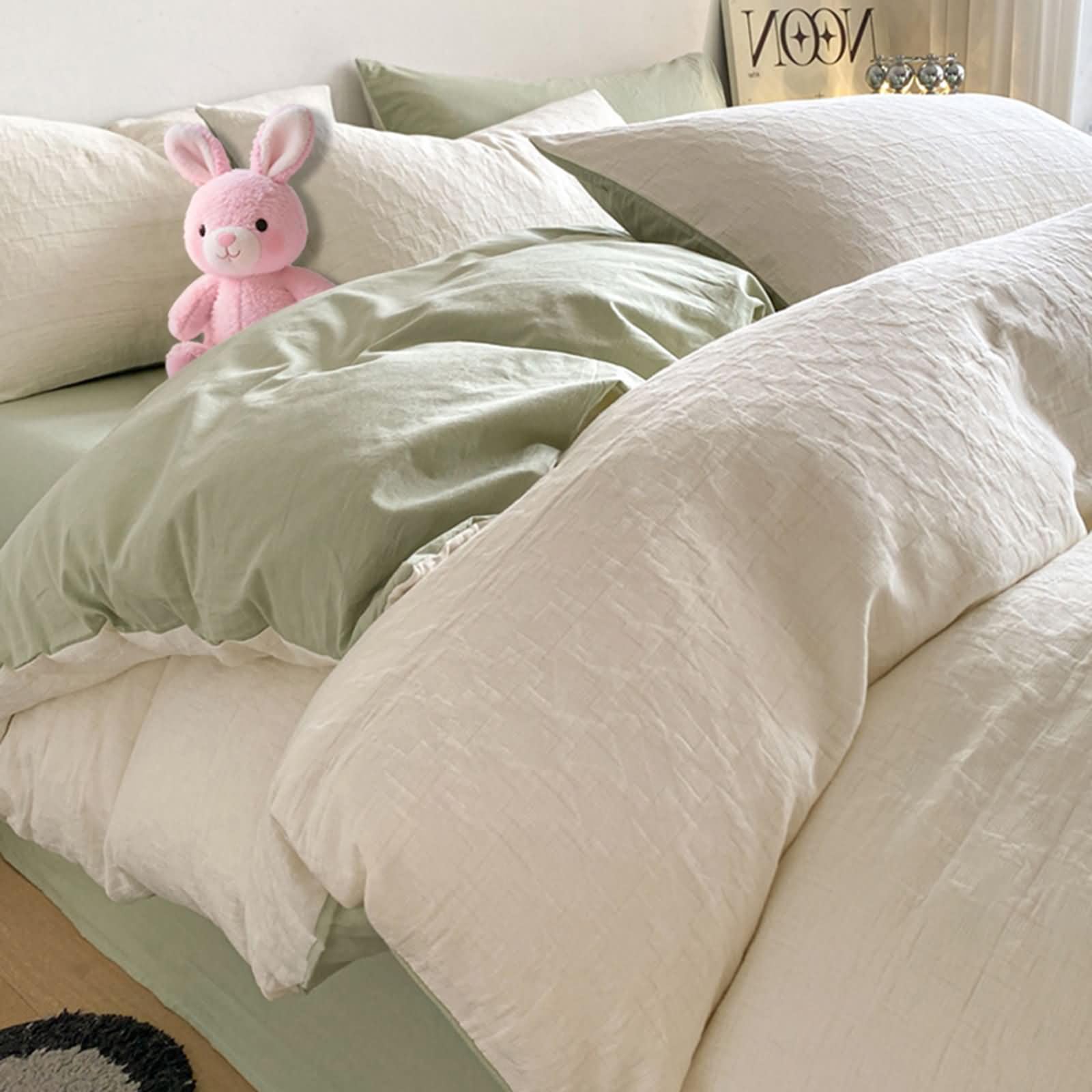 4-częściowy zestaw pościeli na łóżko 180 cm, poszwa na kołdrę 200 x 230 cm, prześcieradło z gumką 180 x 200 cm i 2 poszewki na poduszki, geometryczny wzór, miękka bawełna, beżowo-biały