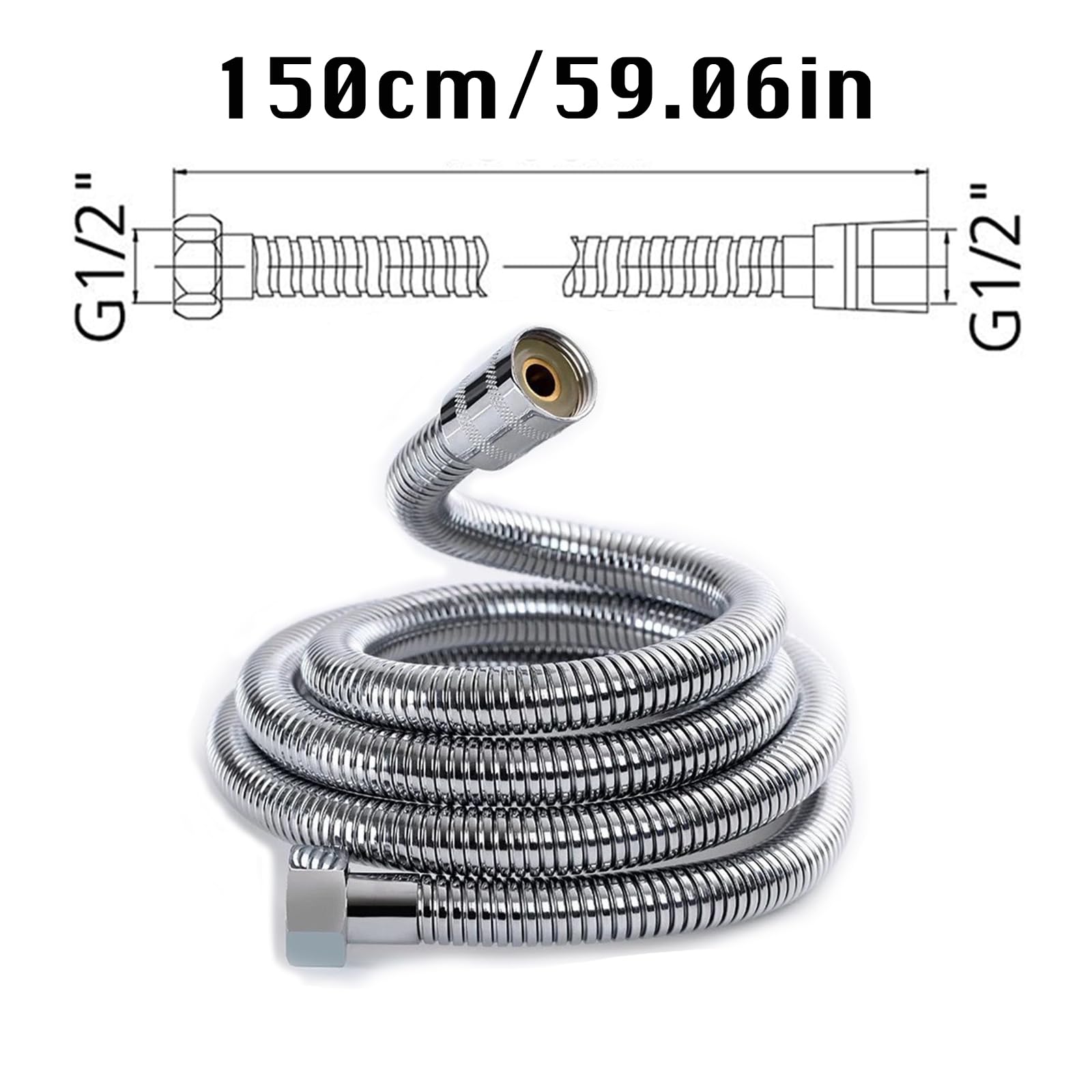 RUIXUE Shower Hose 1.5m, Stainless Steel, Flexible and Kink-Free, Easy-to-Clean electroplated Surface, Features a ' Connection.(Stainless Steel-DD, 1.5m) - Image 2