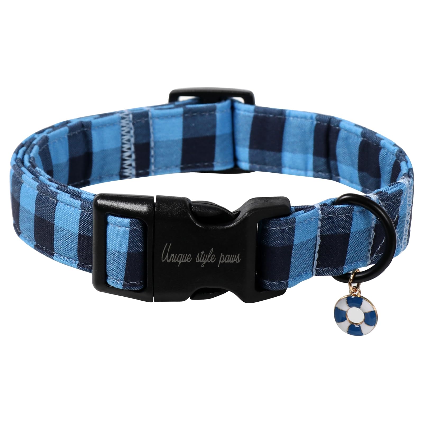 Unique style paws Dog Collar Quick Release Cotton Blue & Black Plaid Collar Gift Durable Cute Collar for Small Medium Large Boys Girls Dogs — image 1