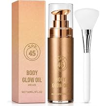 Body Shimmer Oil, Body Glow Oil with Brush, SPF 45 Sunscreen