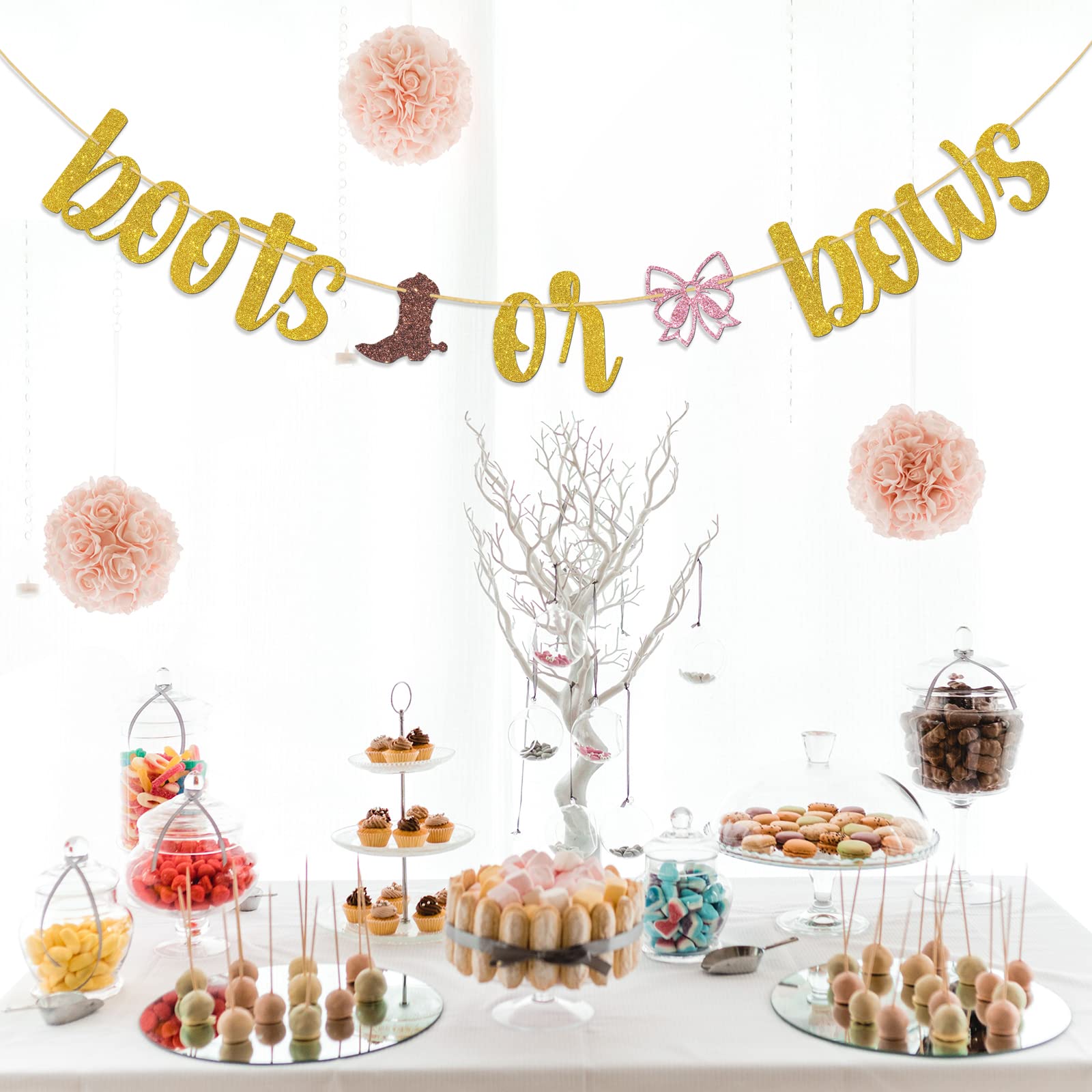 Dalaber Glitzer-Banner „Stiefel Oder Schleifen“ – Für Babyparty & Geschlechtsoffenbarung, Western-Stil