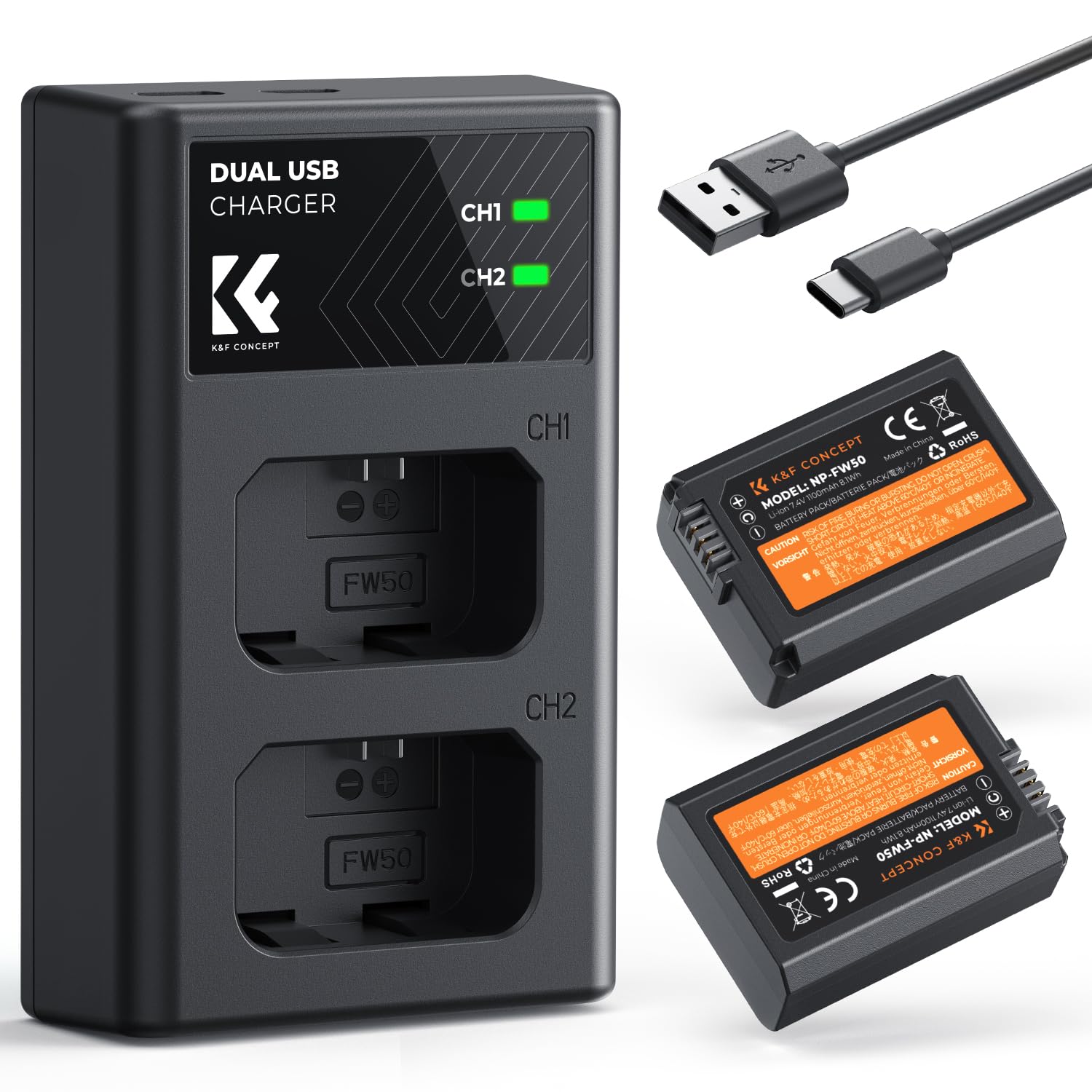 K&F CONCEPT NP-FW50 Battery and Dual Battery Charger for ZV-E10