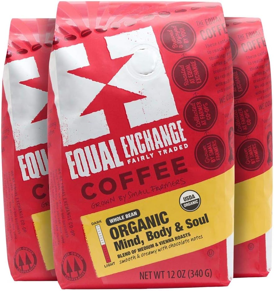 - Equal Exchange Organic Whole Bean Coffee, Mind Body Soul Drip, 12 Ounce (Pack of 3)