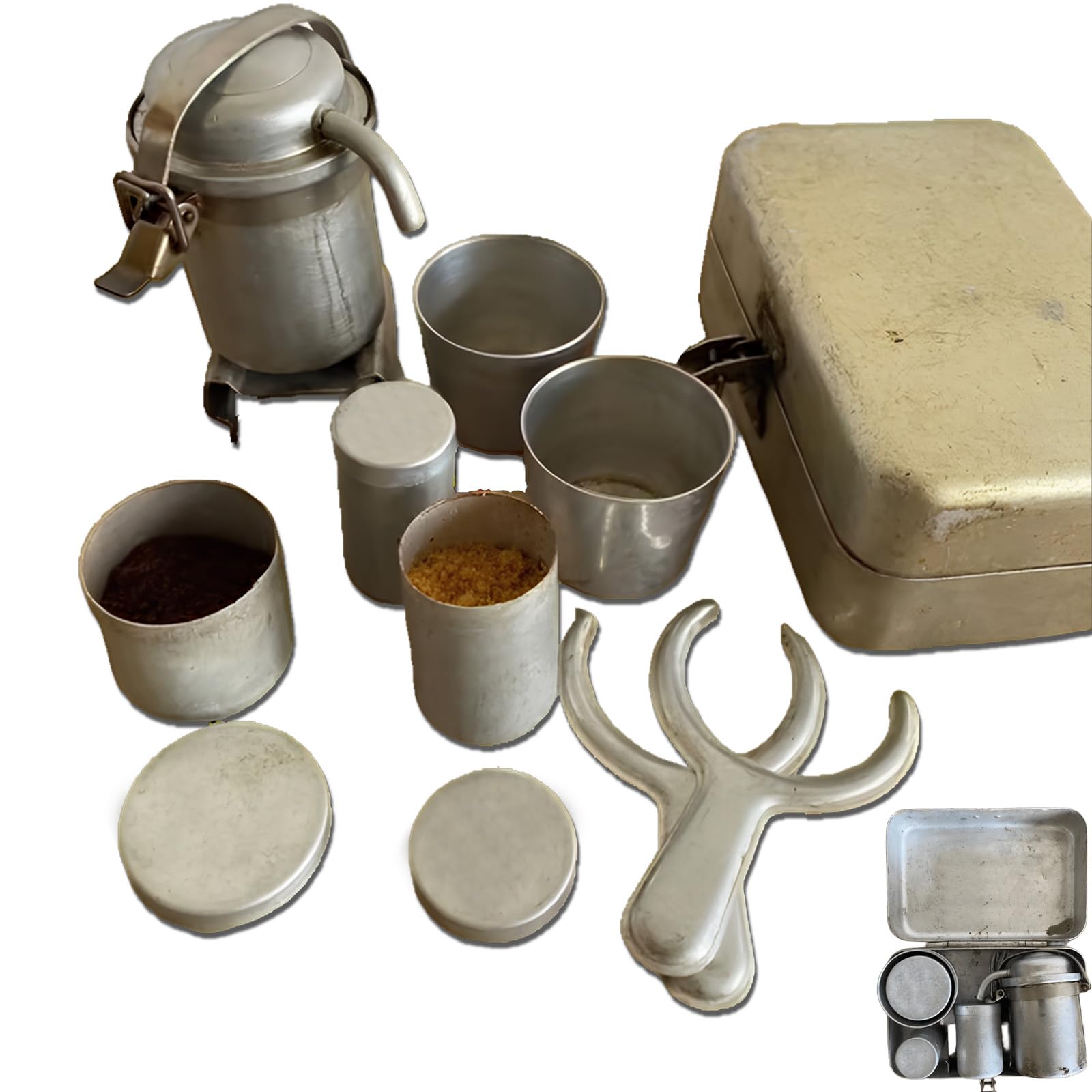 Kit de café extra raro para coleccionistas, kit de café vintage para exteriores, juego de cafetera espresso portátil con tazas y diseño de caja, para viajes, camping, aventuras al aire libre