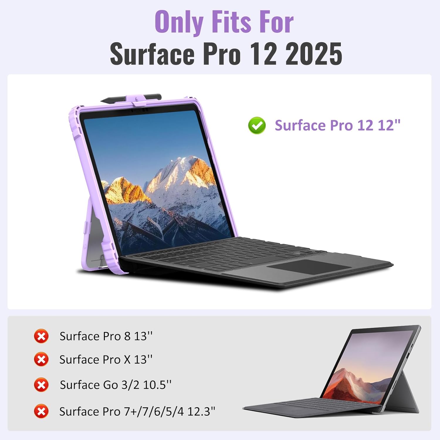 TiMOVO Case for Microsoft Surface Pro 12 Inch 2025 with Pen Holder, Rugged Clear Back Protective Cover with Removable Hand Strap, Compatible with Type Cover Keyboard, Violet