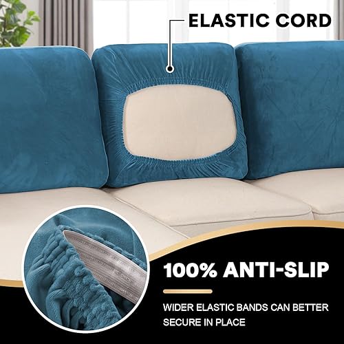 Vista 371 de PrinceDeco Fundas para sofá modular, 4 piezas, fundas de sofá para sofá seccional, fundas de terciopelo separadas para sofá seccional, en forma de L