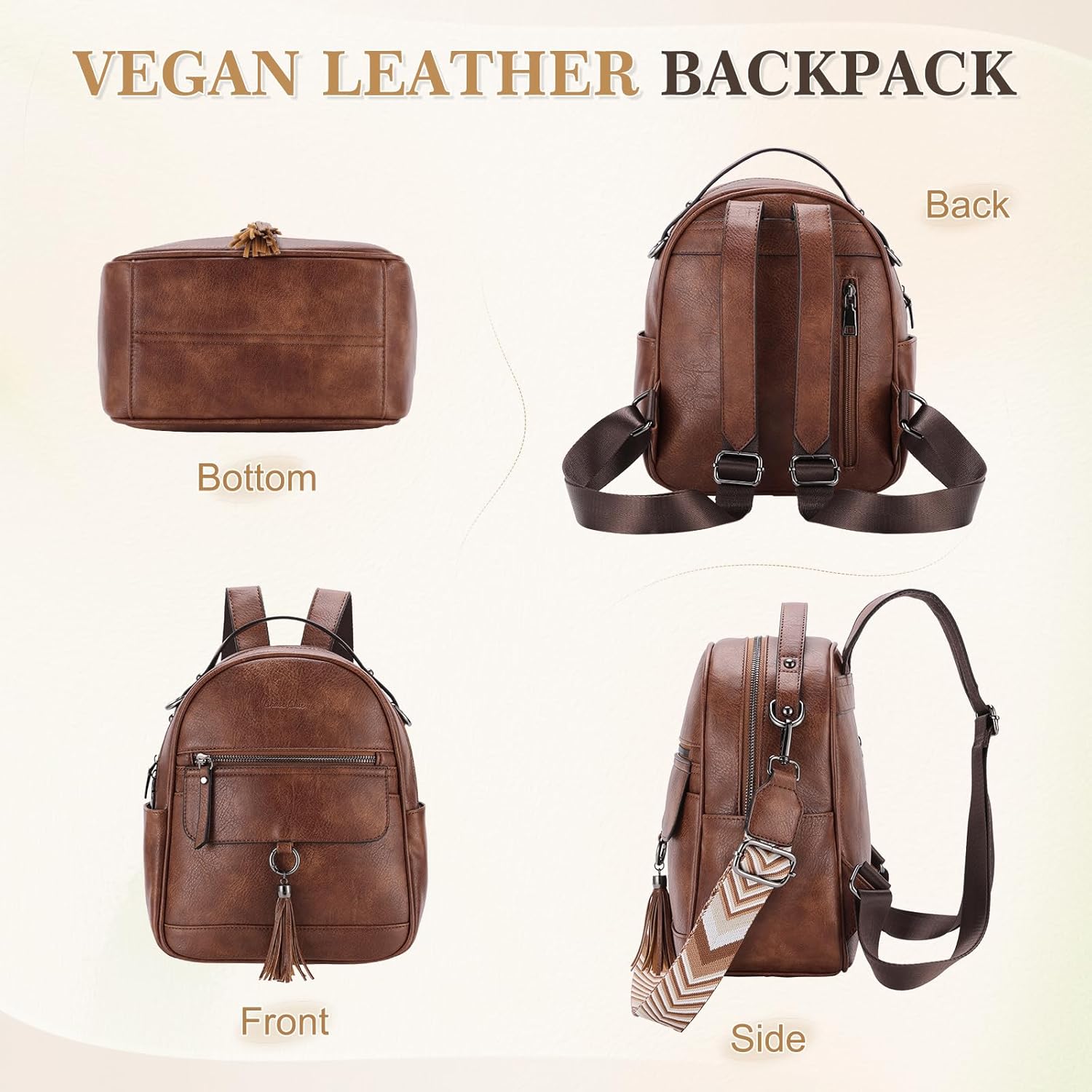 Chase Chic Mini Backpack Purse for Women, Vegan Leather Cute Small Backpack Ladies Fashion Shoulder Handbag for Travel Brown - Image 7