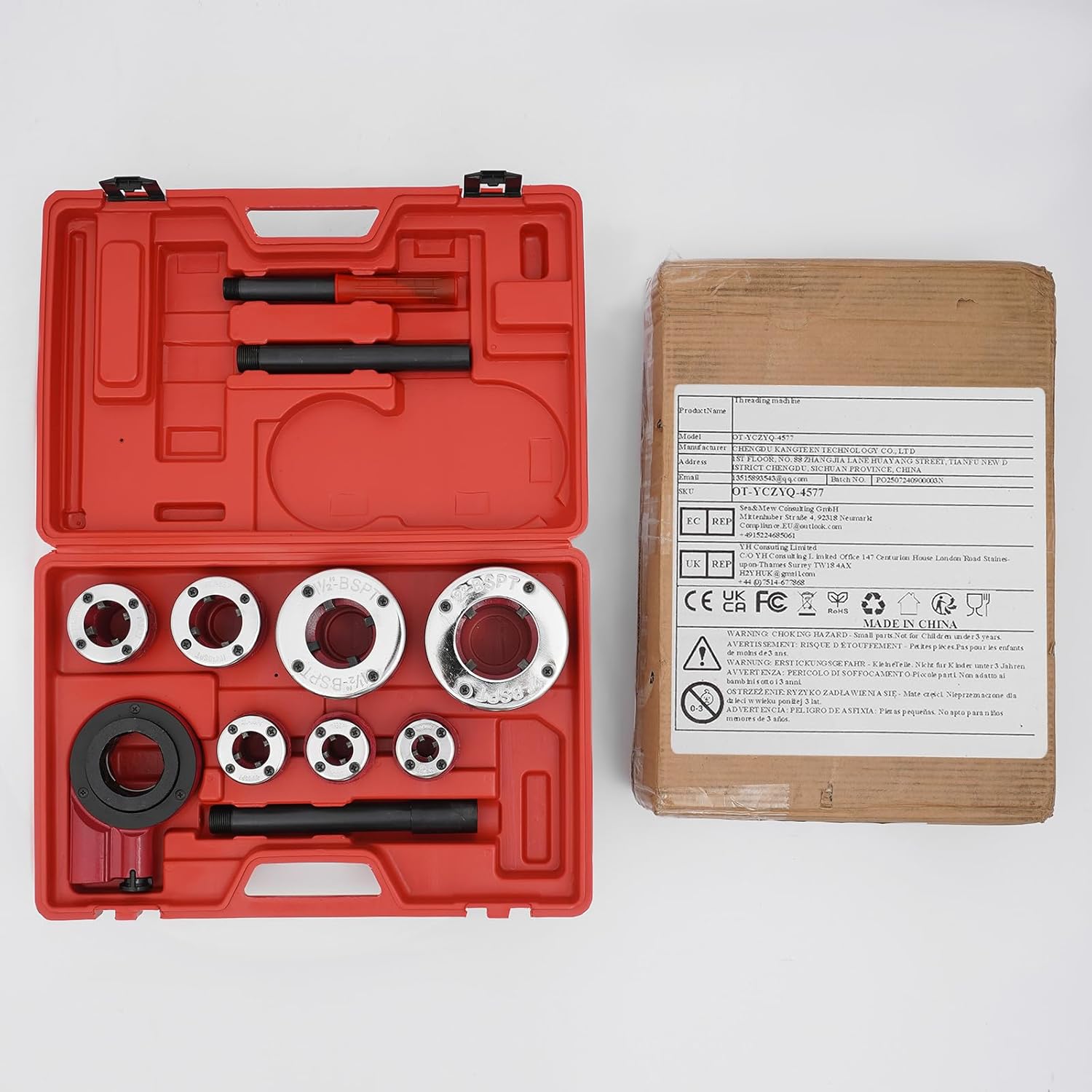 Pipe Threader Ratchet Kit Manual Ratcheting Pipe Threading Tool Set with 7 Dies 3/8" 1/2" 3/4" 1" 1-1/4" 1-1/2" 2" Portable Pipe Threading Tool Set for Galvanized Aluminum Iron Copper PPR Pipes
