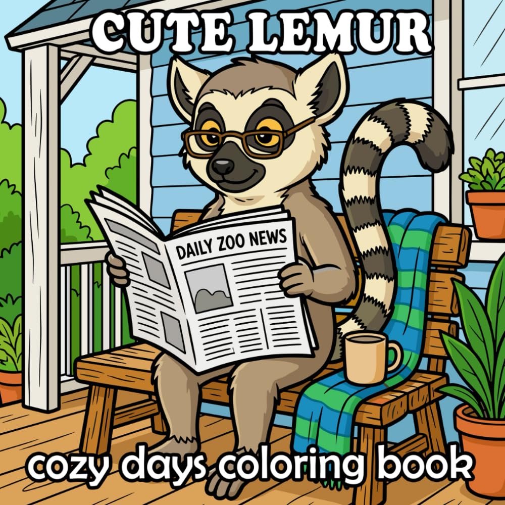 Lemur Coloring Book: Cute and Cozy Lemur Scenes for Kids and Adults
