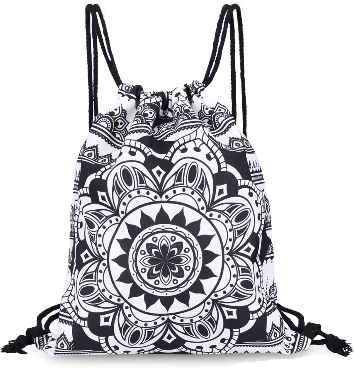 VerteLife Drawstring Backpack Bags, Ultra Lightweight Gym Sackpack Storage Bag Henna Mandala Design Folding Backpack Shoulder Bags Travel School Bag Cinch Sack Tote Gift Bag for Women kids Girls