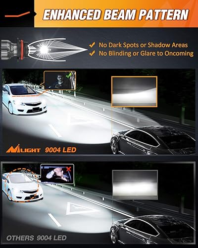 Miniatura 2 de Nilight Bombillas para faros delanteros 9004HB1, 350% más brillantes, kit de conversión de faros dobles altos y bajos, 6000 K, blanco frío, tamaño