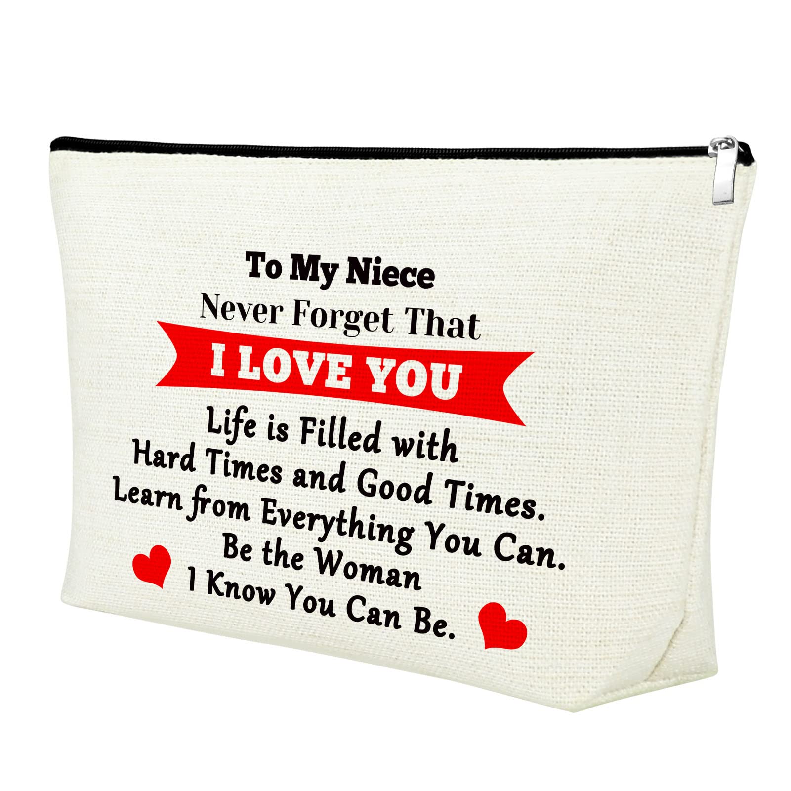 Niece Gifts from Auntie Makeup Bag Inspirational Gift for Girl Funny Birthday Gift for Women Graduation for Her To My Niece Gifts Travel Pouch Toiletry Bag Cosmetic Bag Christmas Gift For Niece, Beige