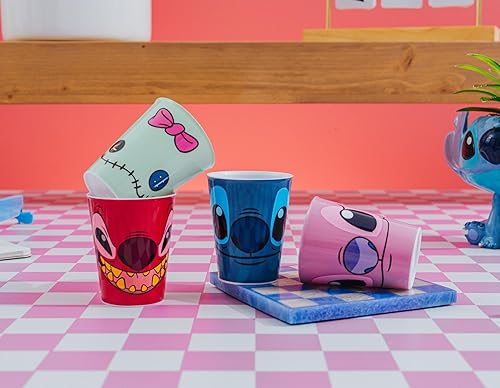 Miniatura 5 de Silver Buffalo Disney Lilo and Stitch Faces With Scrump, Angel y Leroy - Juego de 4 mini tazas de plástico, 1.5 onzas