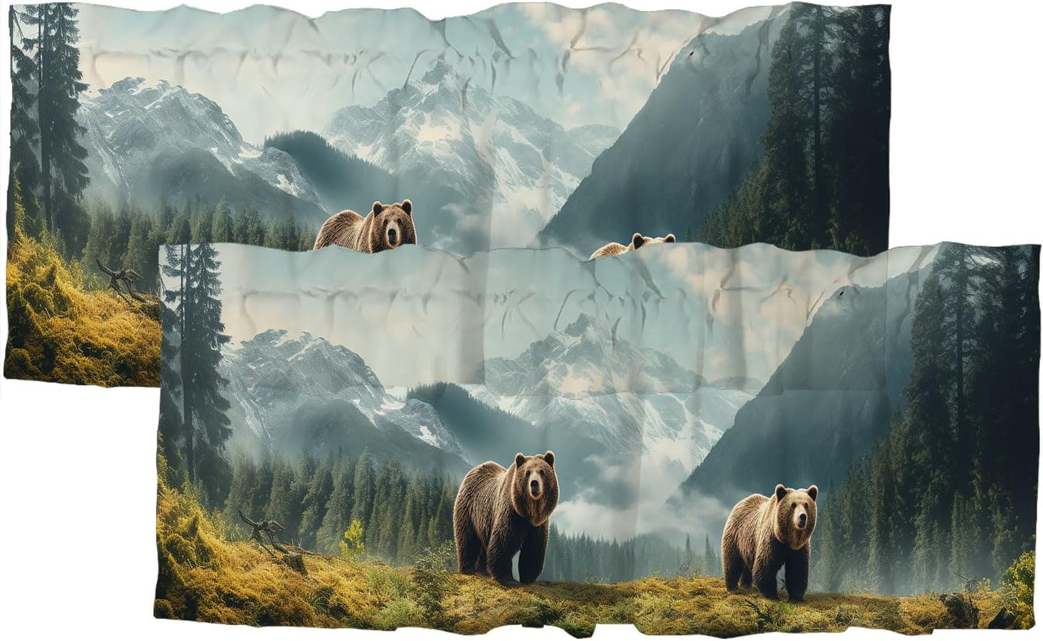 Rustic Cabin Bear Valance Curtains for Windows Farm Wildlife Vintage Camping Country Nature Rod Pocket Window Valance for Living Room Bathroom Bedroom Kitchen 54 x 18 Inch, 2 Panel