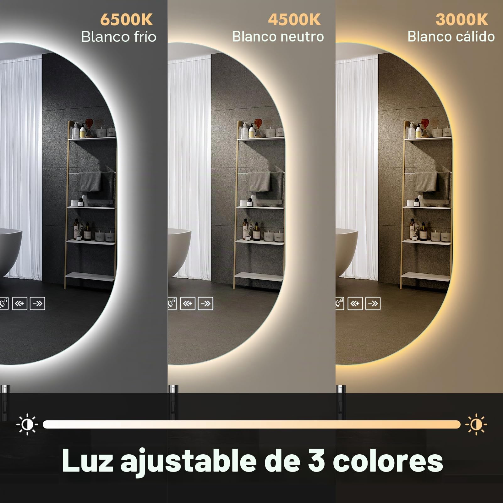 500 x 750 Bluetooth Música Espejo de Baño con Iluminación Regulable 3000K 4500K 6500K | Tiempo Antivaho IP44 Impermeable con Luz Memoria Inteligente para Hotel Hogar Oval