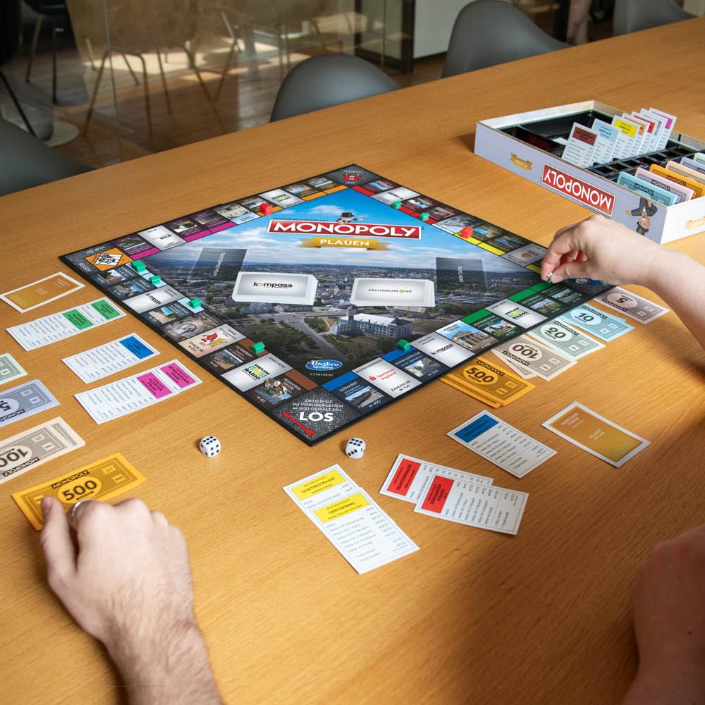 Monopoly Plauen – Offizielle Stadt-Edition mit Altmarkt, Vogtland-Theater & Co. – Kult-Brettspiel für 2–6 Spieler – Geschenkidee & Souvenir aus dem Vogtland
