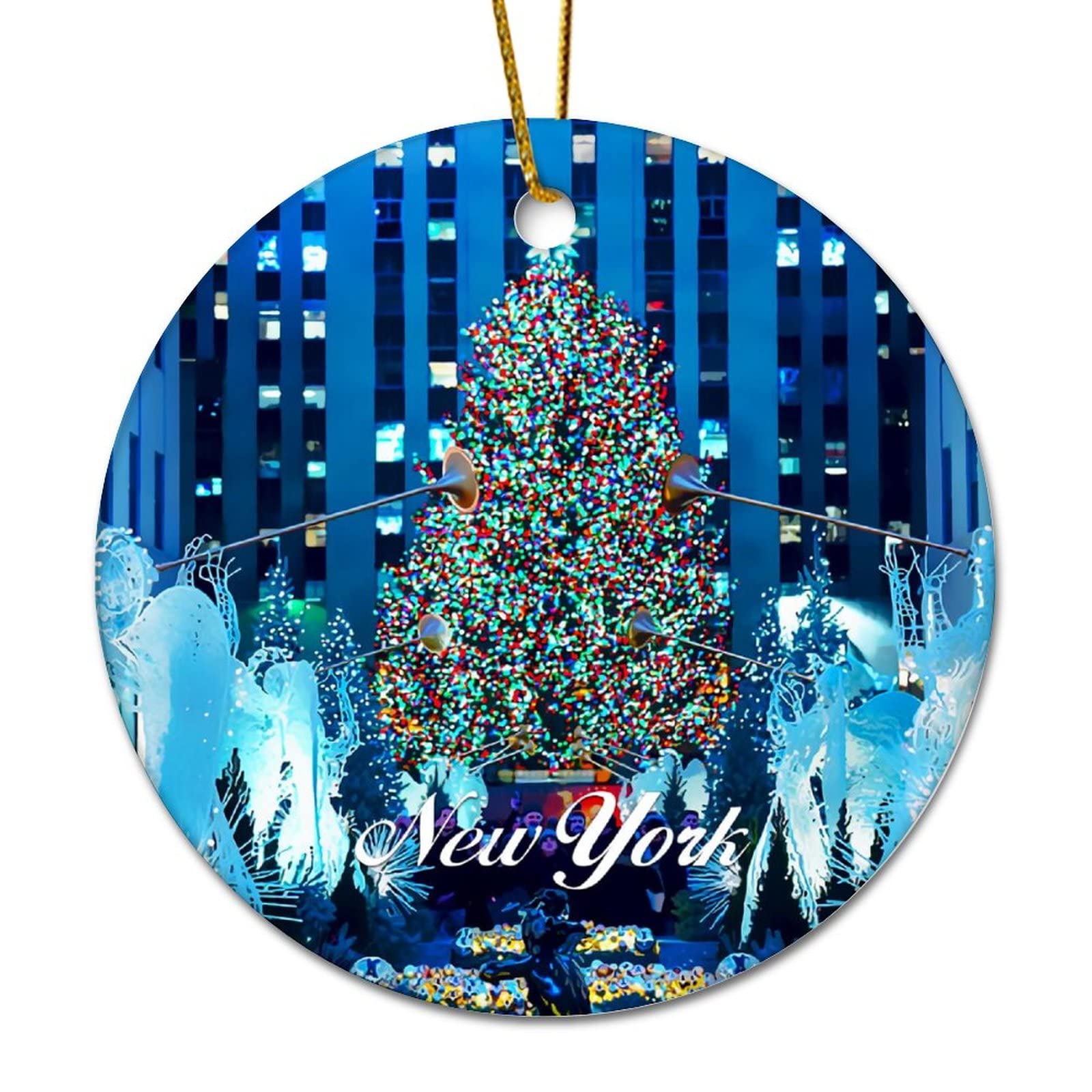 Dreamautumn Style-8 Novelty Christmas Decoration New York City Building Cityscape Natural Landscape Christmas Ornaments For Xmas Tree Round Keepsake Porcelain Bauble Stocking Stuffer Souvenir Gift