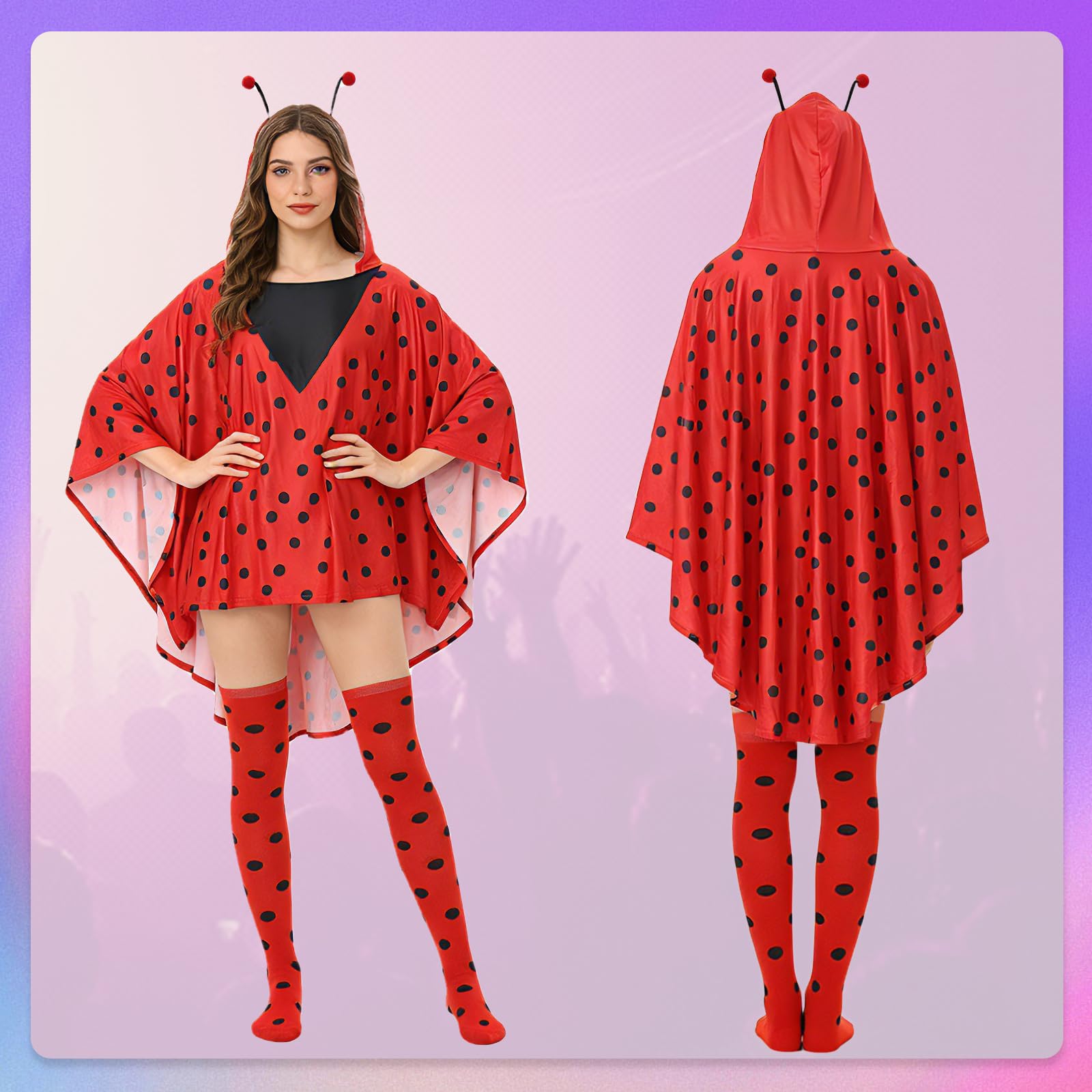 Beafaeur Ladybird Costume Women's Fancy Dress Costume Ladybird Cape Adult Red Antenna Cape and Socks for Carnival Party Cosplay - Image 3