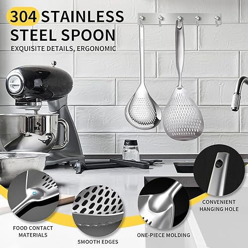 Miniatura 4 de Skimmer - Cuchara ranurada de acero inoxidable, colador de araña para pasta con asa para freír cocinar, cuchara coladora de metal para freidora
