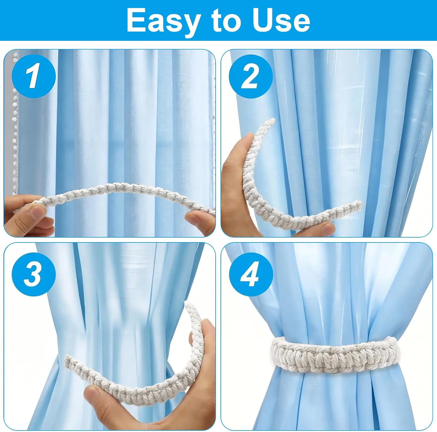 4 Pcs Braided Curtain Tiebacks, White