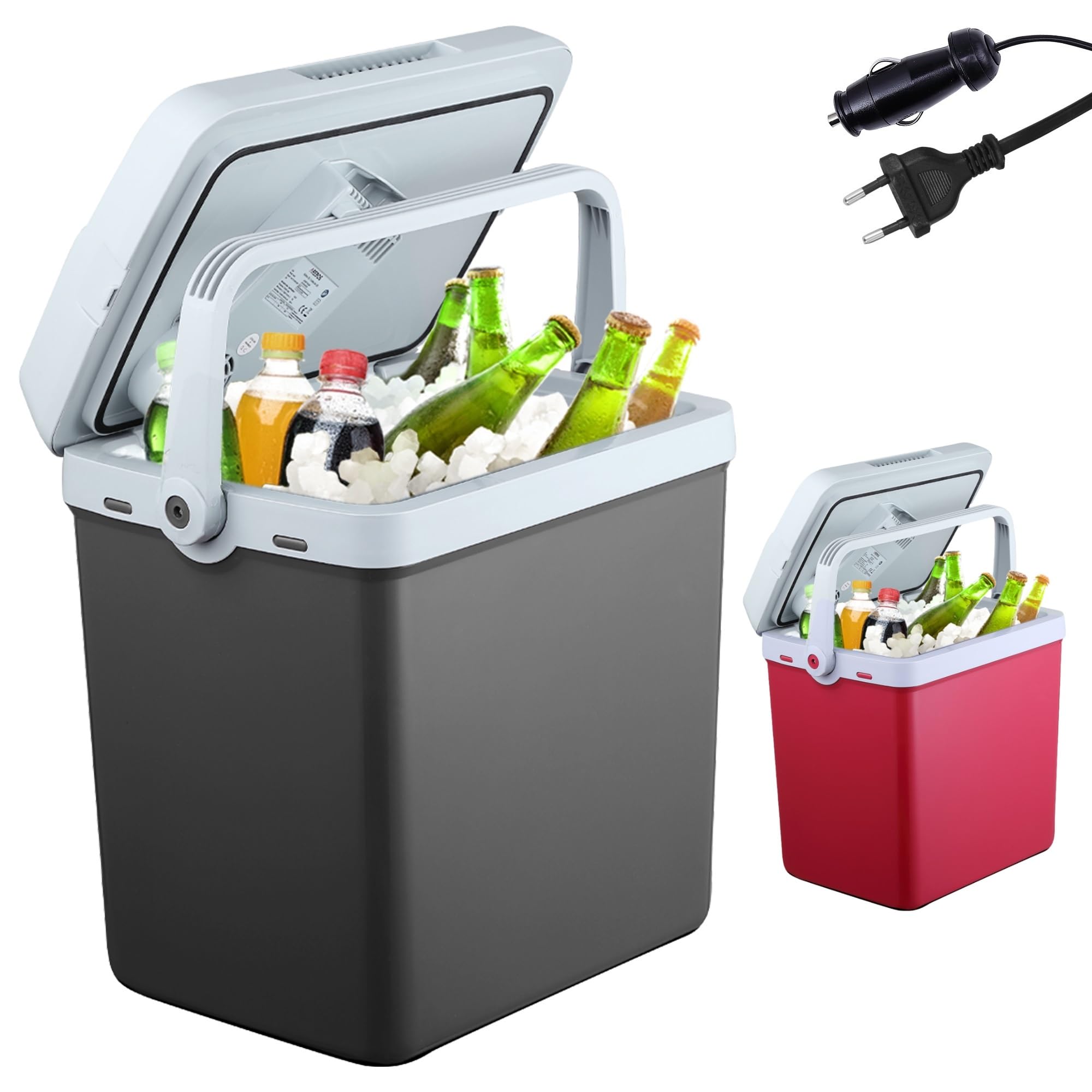 Arebos Nevera 25 litros | para enfriar y mantener caliente | mini nevera | nevera termoeléctrica | con modo ECO | 12/230 V para coche y enchufe | nevera eléctrica | antracita