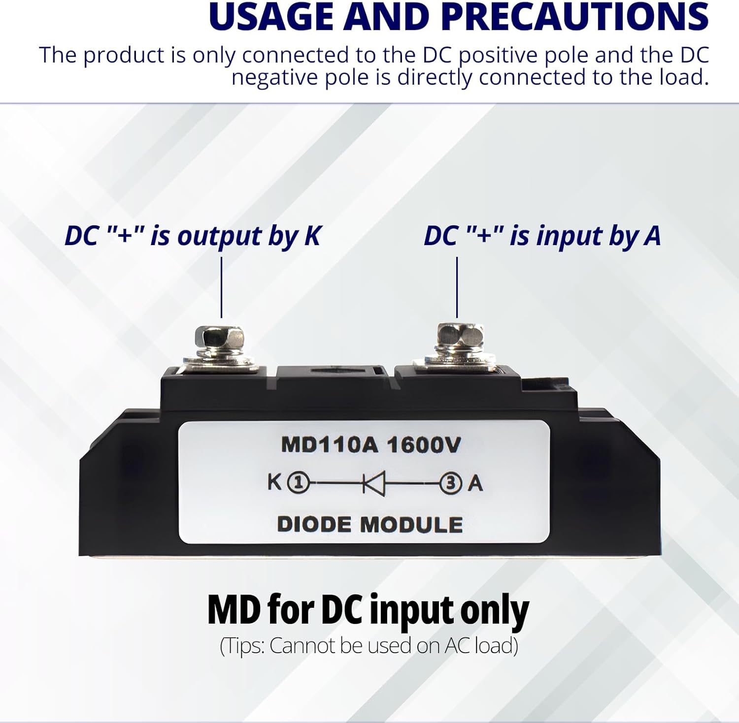 MAKERELE One Way Solar Diode 1600V， MD110A(100A)-16 Blocking Anti-Reverse Diode Module for Solar Panel System(2 Pack)