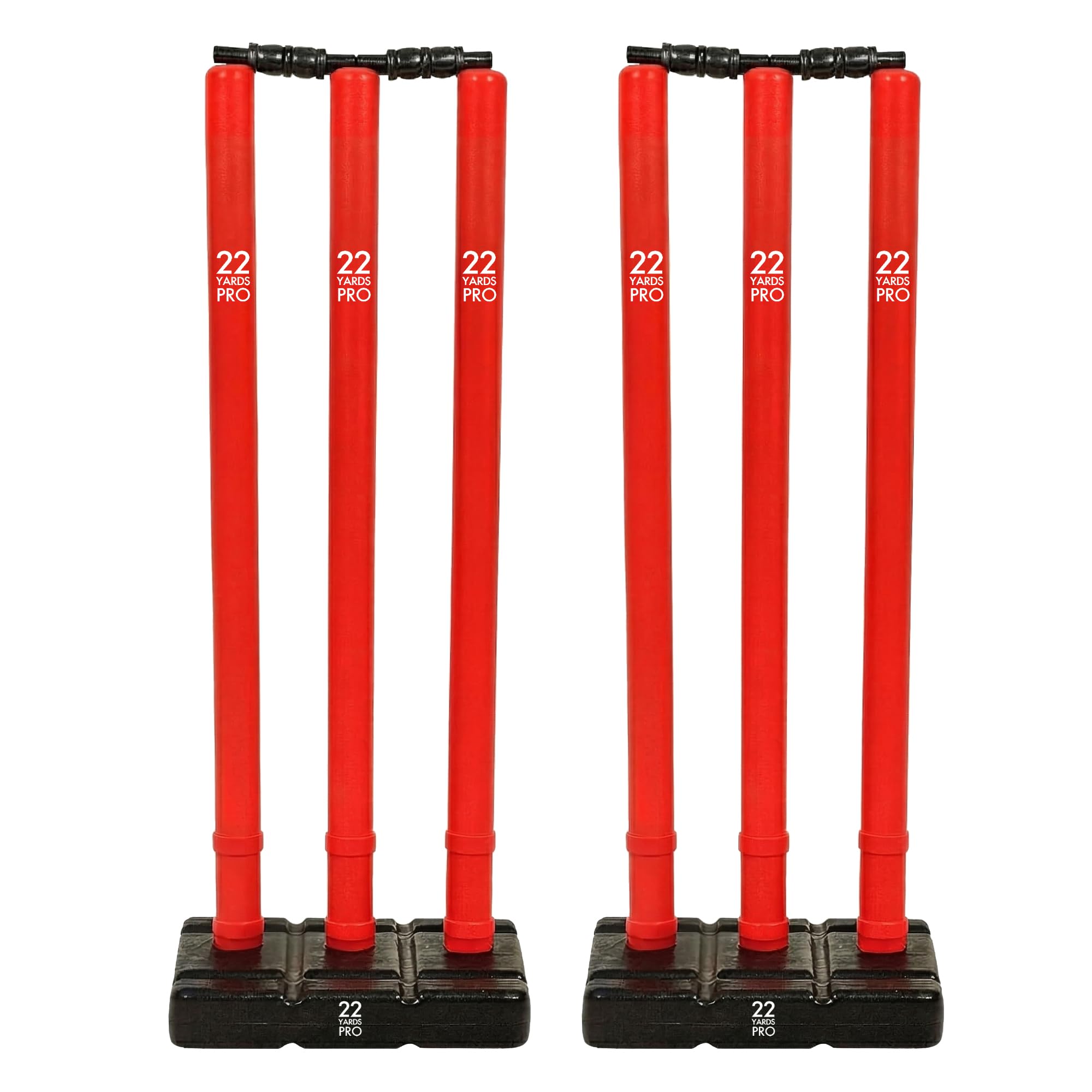 22YardsPro Cricket Stumps with Base – Durable Plastic Cricket Wickets Set with Bails, High Visibility Training Stumps for Practice, Nets & Matches