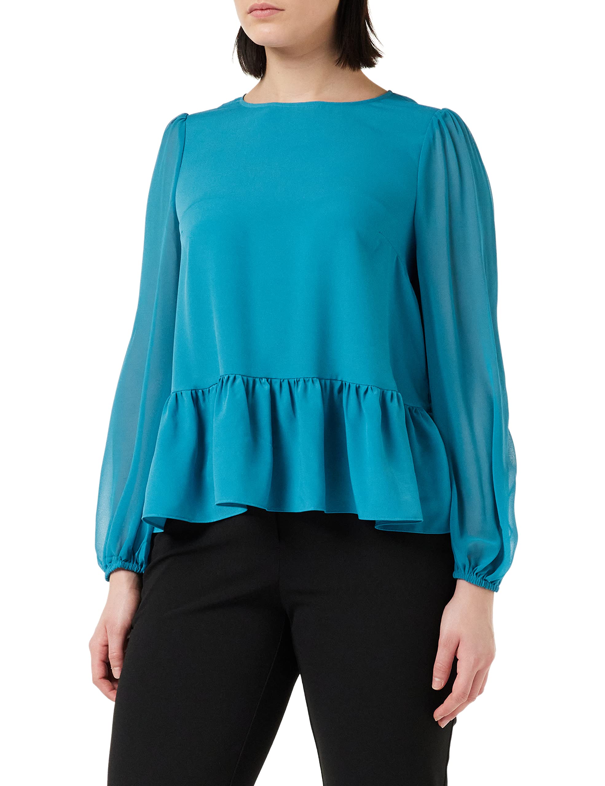 French Connection Crepe Light Georgett Peplum Top, Mosaic Blue, M