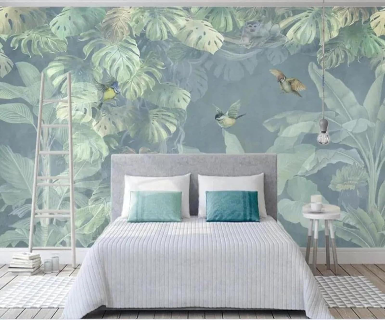 Mural art 3D vert feuille 200x140 cm pour salon et chambre minimaliste