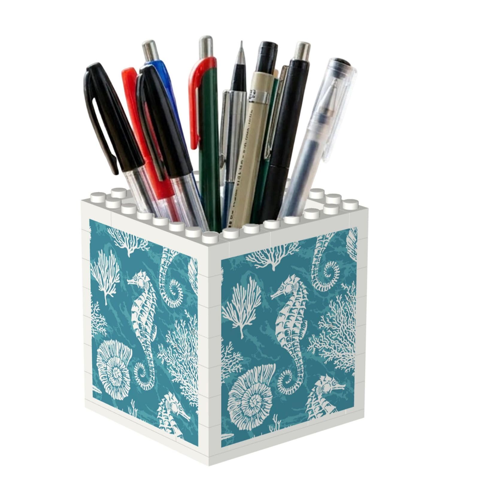 Poadnly Sea Shells Seahorse Coral, Pen Pot Pencil Holder for Office Home School, Compact Desk Organiser for Office Stationery