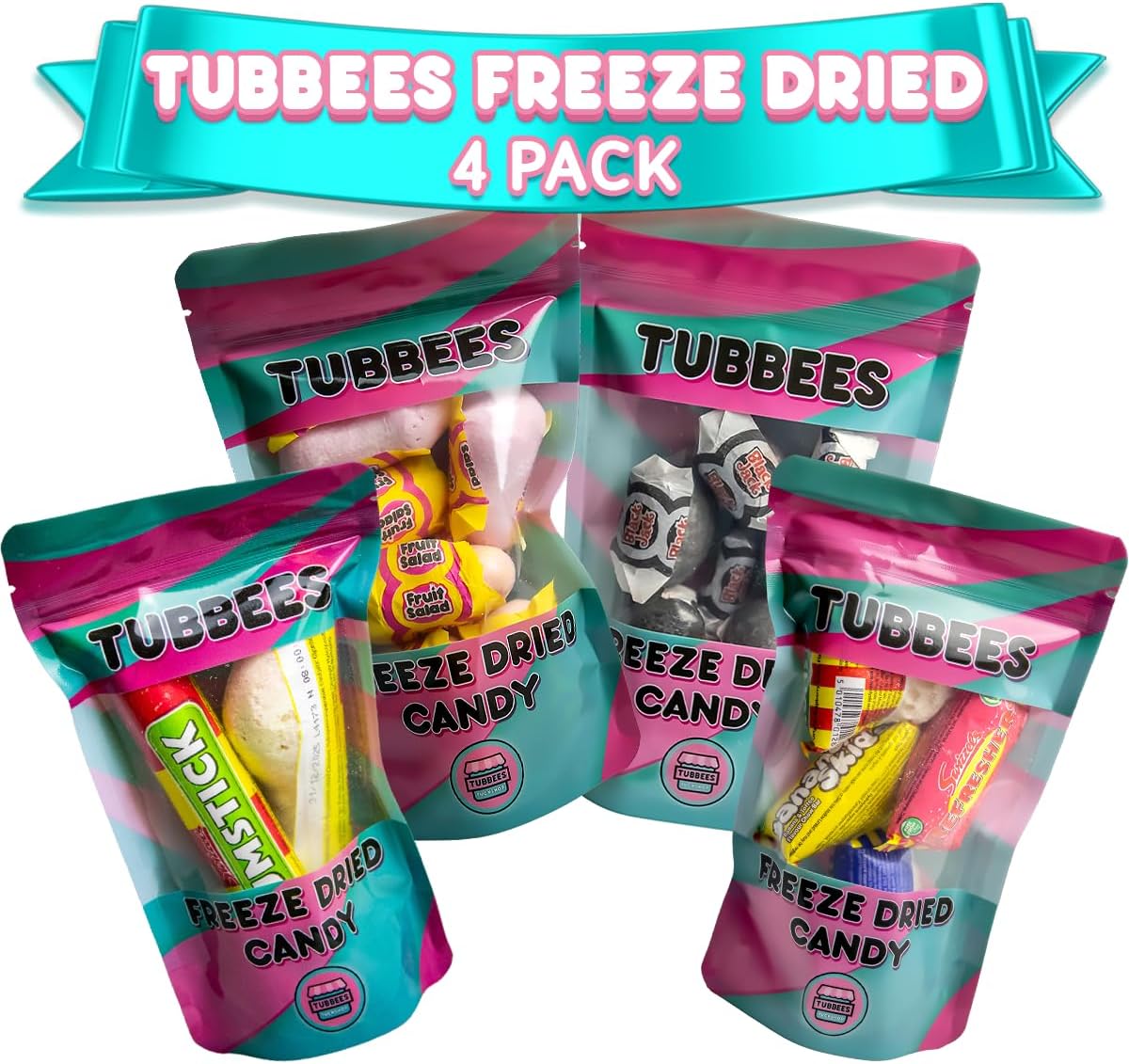 Tubbees Freeze Dried Sweets, Retro Sweet Selection Bundle, 4 Pack Freeze Dried Candy