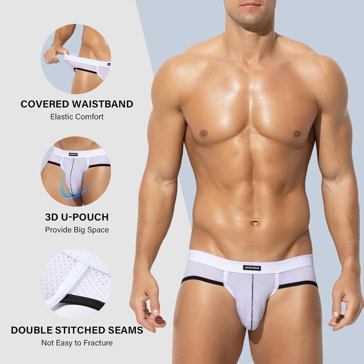Arjen Kroos Mens Sexy Mesh Underwear Briefs Breathable Silk Low Rise Athletic Underwear - Image 3