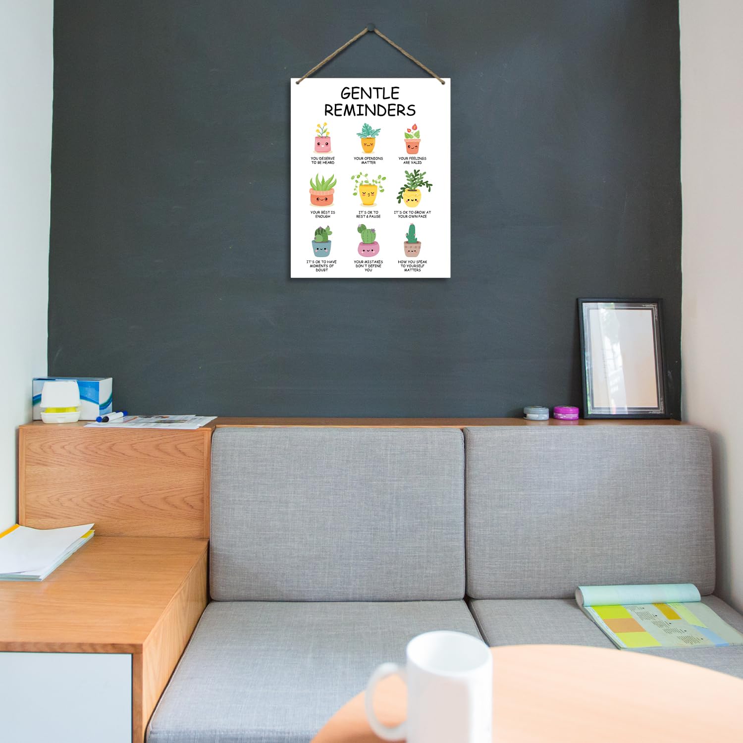 Green Office Decor Mental Health Gentle Reminders Mindfulness Posters Psychologist Gift Wood Decor Sign Positive Affirmations Wall Decor For Consultation Room Therapy Counseling Office Decorations