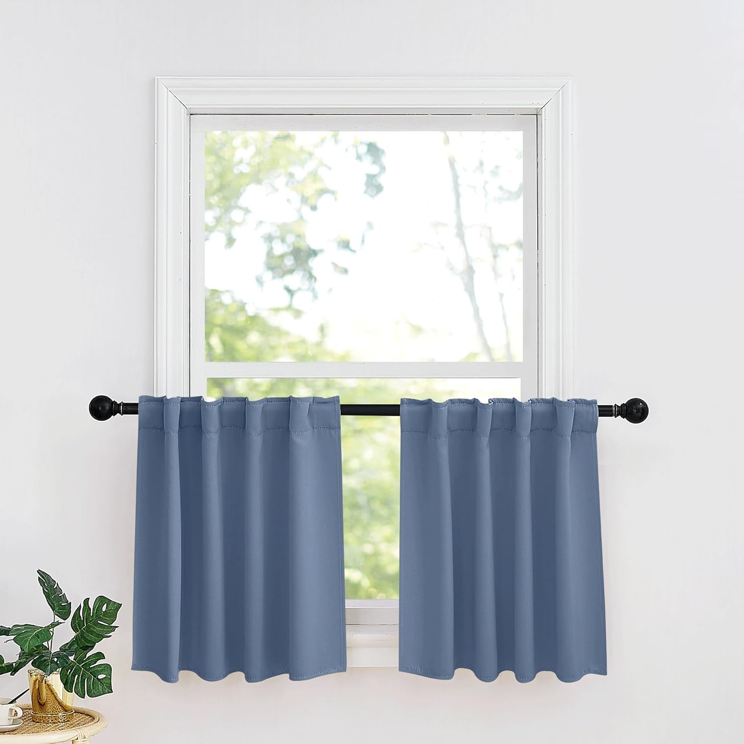 RYB HOME Small Window Curtains - Blackout Insualting Privacy Curtains for Kids Bedroom Kitchen Bathroom Basement Cafe Cabinet Tiers Drapes, 34 Width x 24 Length, 2 Panels, Stone Blue Stone Blue 34"W x 24"L (Pack of 2)