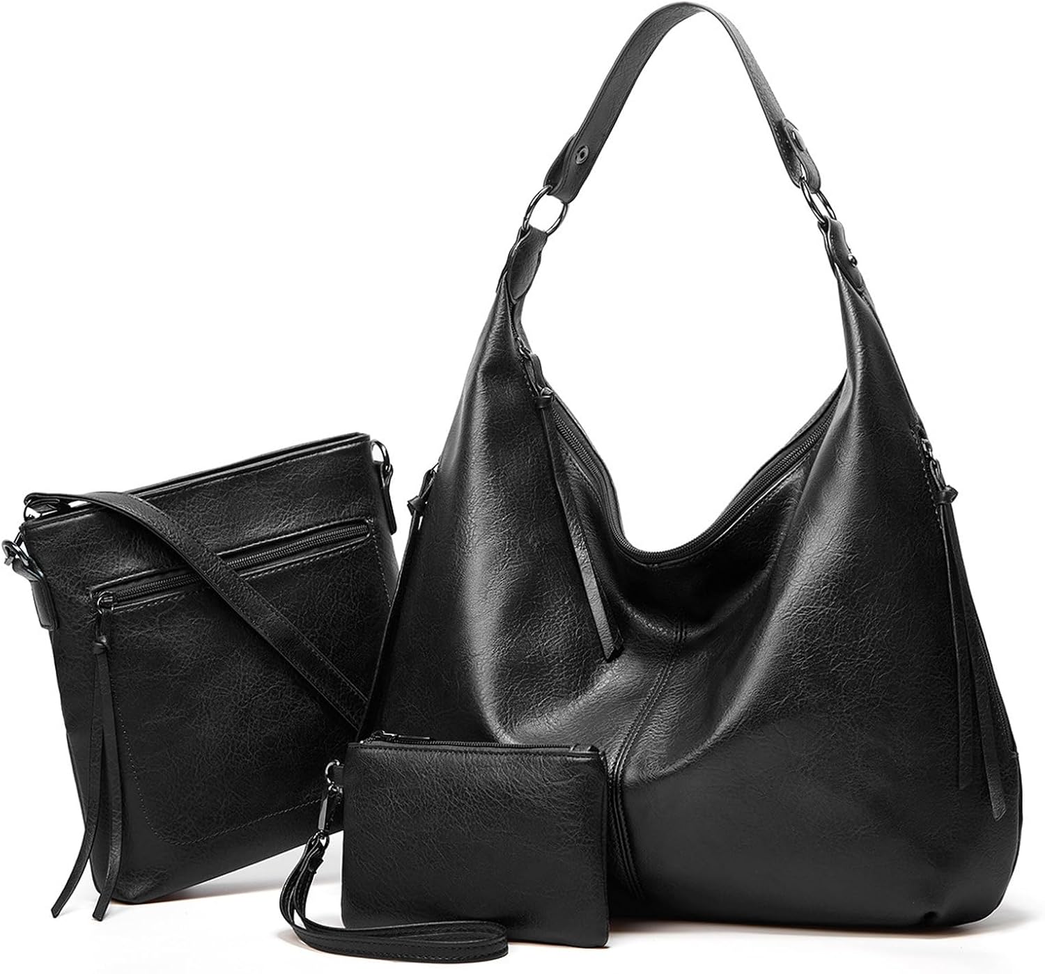 Auralith Soft Leather Handbags for Women - 3 Piece Set with Crossbody Purse & Wristlet, Large Hobo Bags for Work Travel Daily