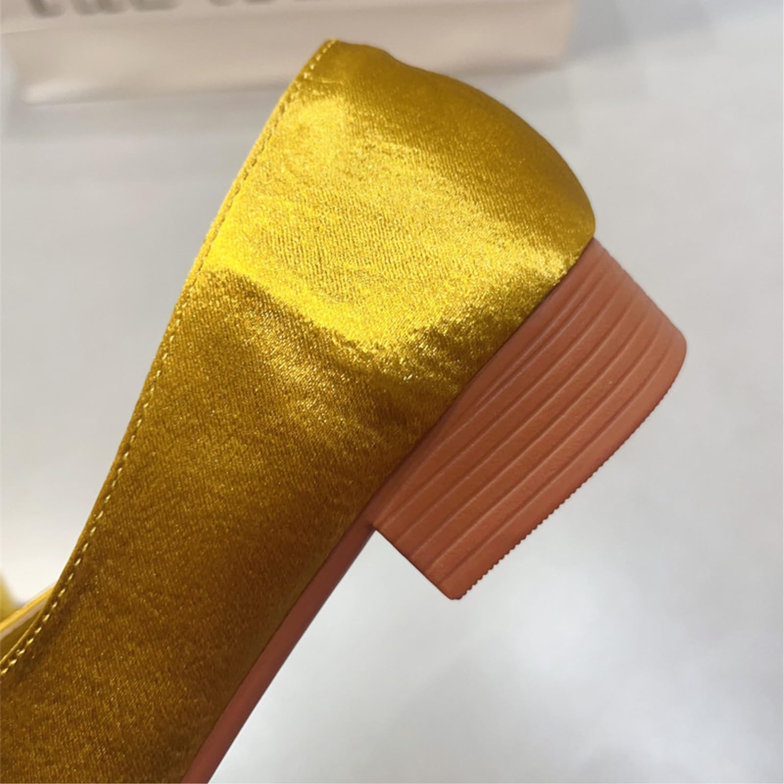 JJDFW - Scarpe da lavoro da donna con punta quadrata e tacco basso, punta quadrata, tacco basso spesso (≤ 3 cm), senza lacci, tomaia in poliuretano, fodera in microfibra, giallo/nero/argento