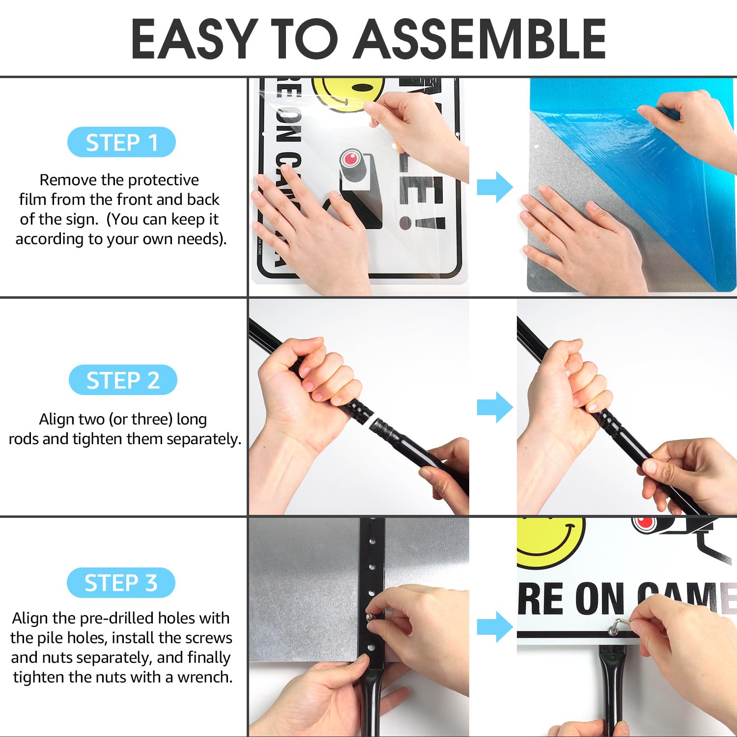 T&R Letrero de videovigilancia grande con estaca de 137 cm, 35,5 x 25,4 cm, aluminio libre de óxido .040, reflectante, impermeable y resistente a la decoloración, 2 agujeros preperforados, incluye