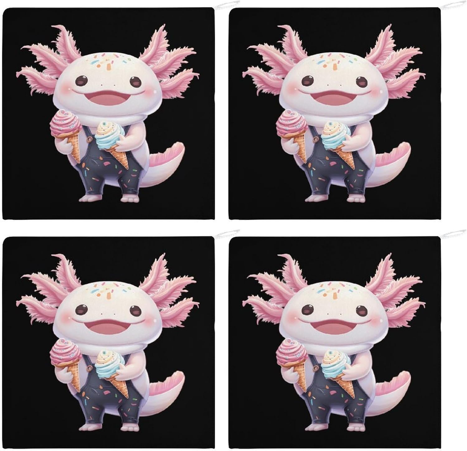 Axolotl Ice Cream Microfiber Hand Towels for Bathroom Soft Absorbent Bath Kitchen Towel with Hanging Loop 4PCS