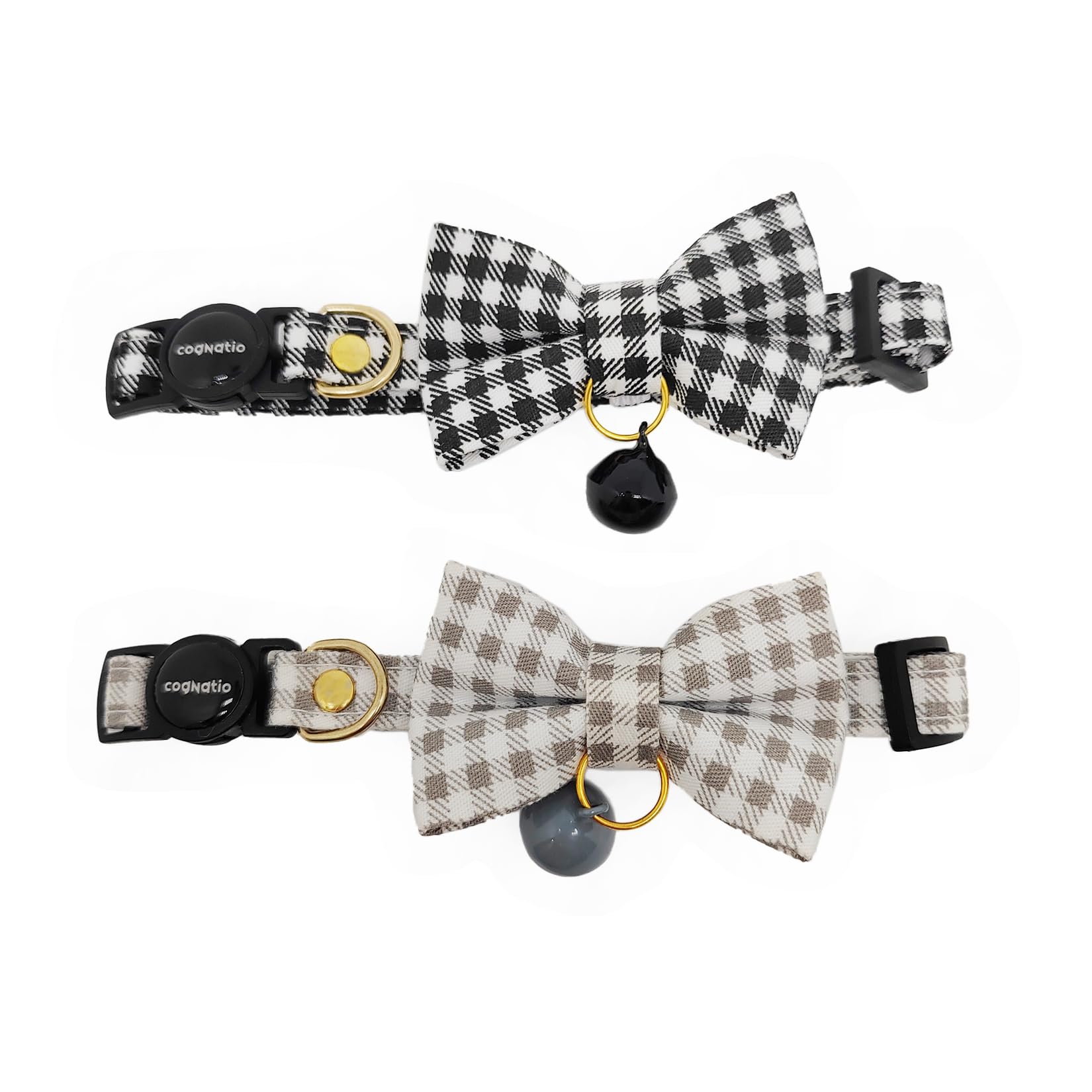 Cognatio 2 Pack Cat Collar with Bell and Removable Bow Tie, Adjustable Pet Collar (Black+Grey)