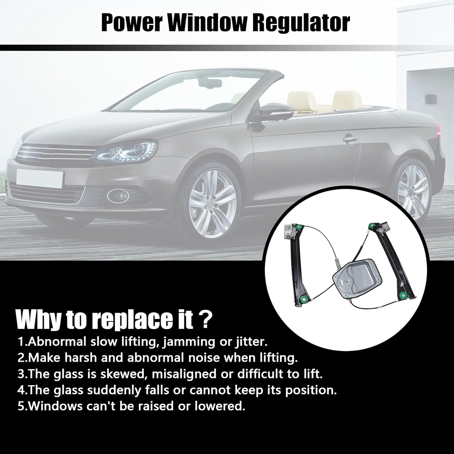 GXARTS Front Right Power Window Regulator Assembly Passenger Side 1Q0837462G Compatible with VW Volkswagen Eos 2008 2009 2010 2011 2012 2013 2014 2015 2016