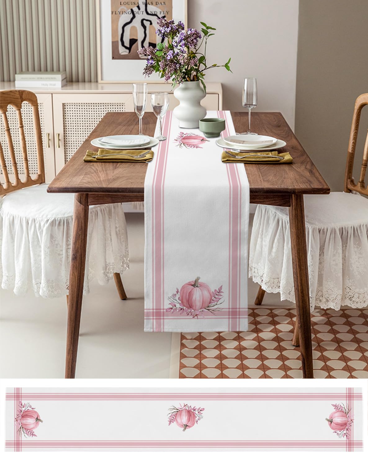 Herbst Tischläufer Mit Kürbis-Blättern – 33x178 Cm, Polyester, Waschbar, Für Esstisch-Deko