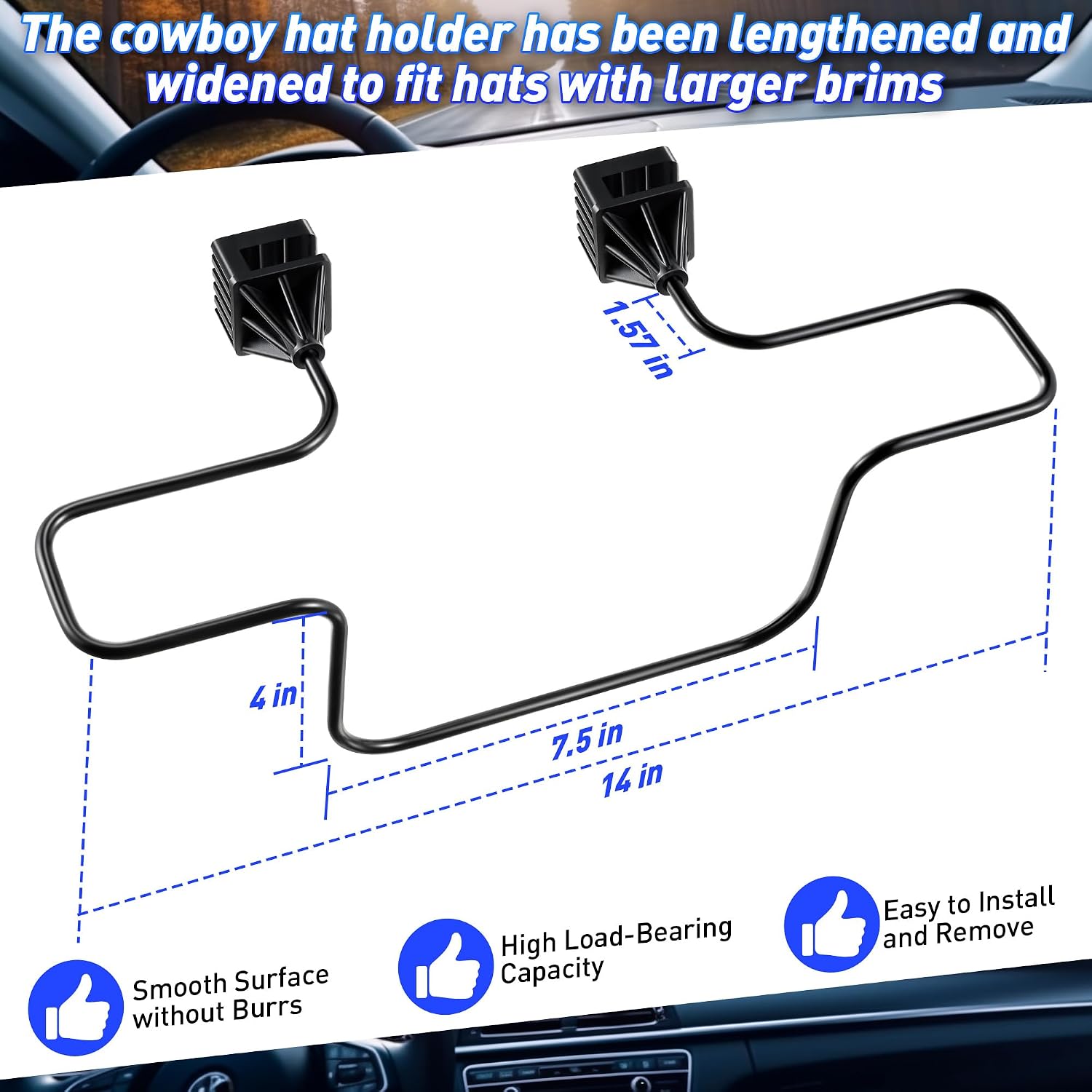 Feekoon 2 Pack Cowboy Hat Holder for Truck, Universal Hat Rack for Car, Truck Accessories for Storing Hats, Jackets, Helmets and Coats, No Tool Installation